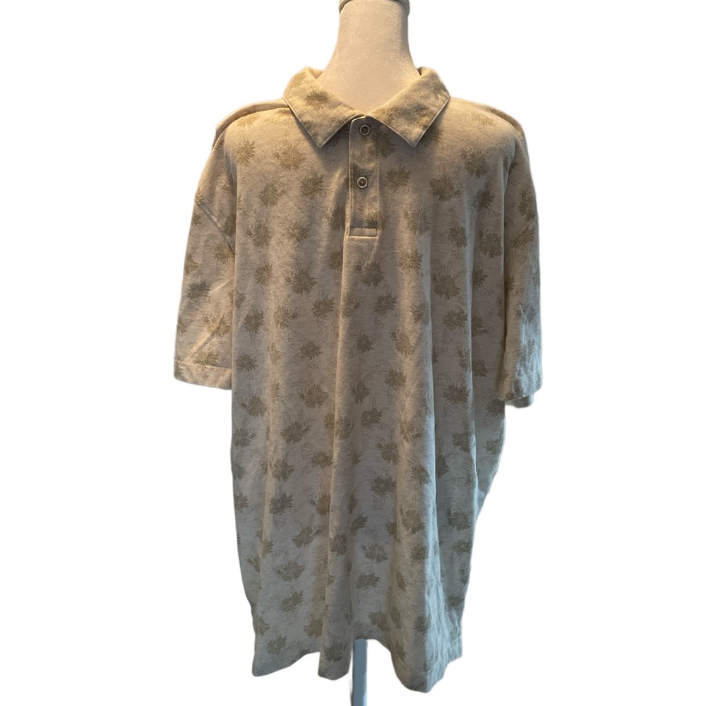 Van Heusen Tan Palm Tree Print Short Sleeve Men’s Polo Shirt Size XXL